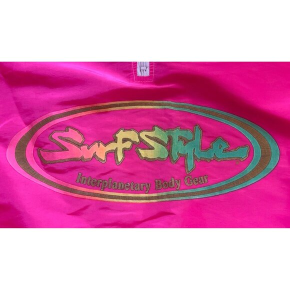 Vintage 90s XL Surf Style Unisex Neon Pink Pullover Windbreaker Jacket USA - Picture 4 of 11